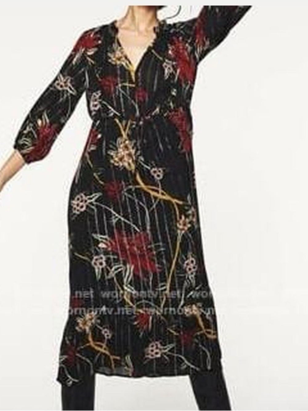 ba&sh "Patty" Black Floral Metallic Midi Dress – Size Small - Picture 3 of 9